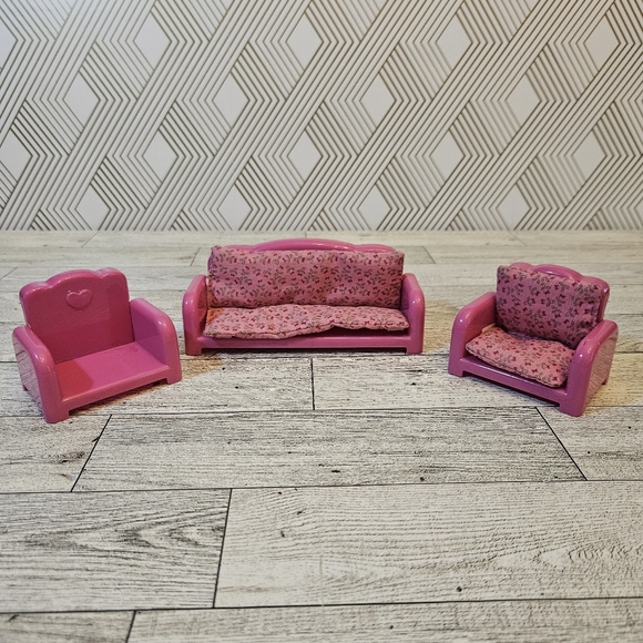 Battat Other - Li'L Woodzeez Pink Dollhouse Couch Chairs Reclining Living Room Set
